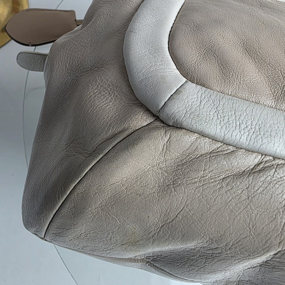 Coach Cricket Leather Tote Shoulder Bag Satchel Purse Medium White Tan Beige - Picture 15 of 16